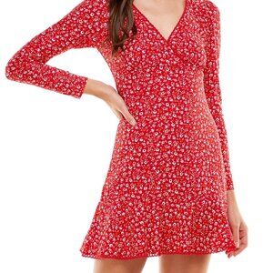 CITY STUDIO women's red floral long sleeve mini dress Large lace trim NEW W-016